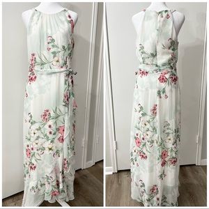 R & K | Pink & Green Floral Sleeveless Maxi Dress